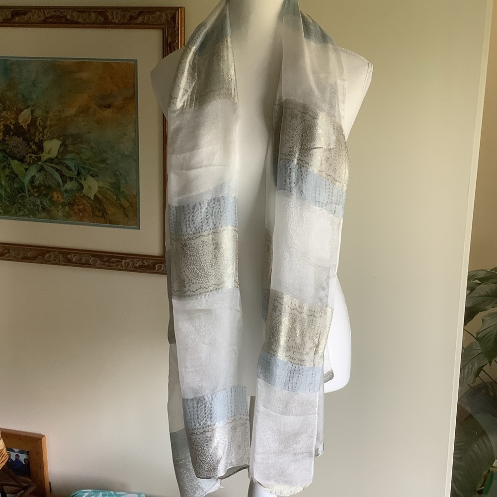 Sheer Silk Striped Rectangular Scarf - Picture 3 of 14